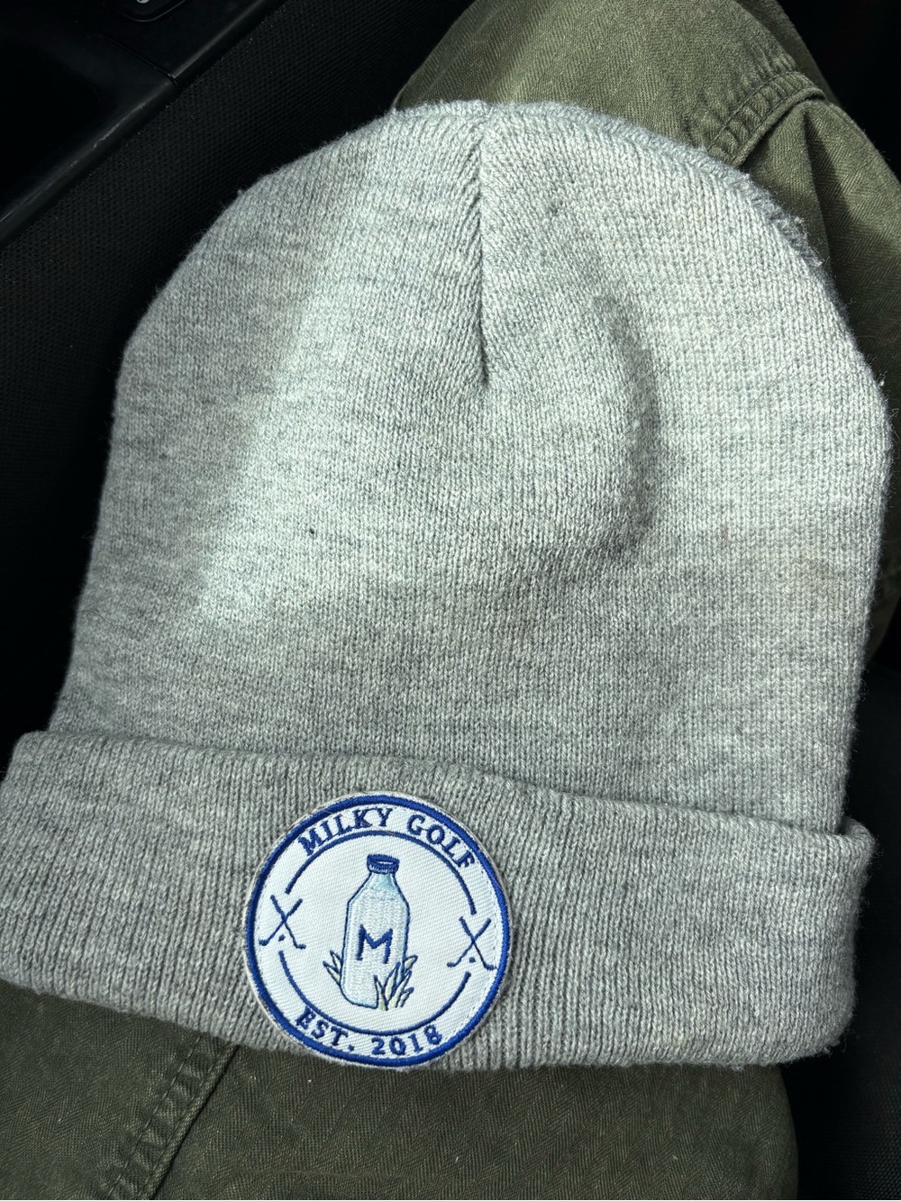 Gray Knit Beanie with Logo Patch